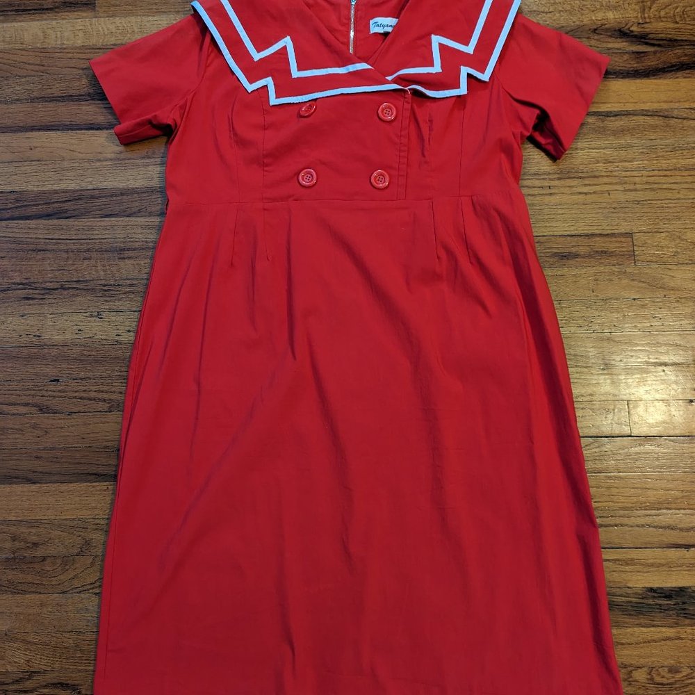 Tatyana Red and White Nautical Sailor A Line Dress with Belt Loops 4XL